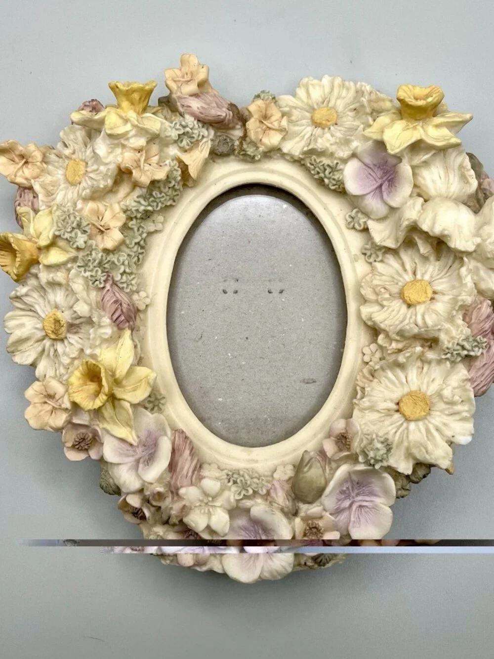 VTG Floral Resin Picture Frame 3D Flowers Cottagecore Shabby Chic Garden Fairy